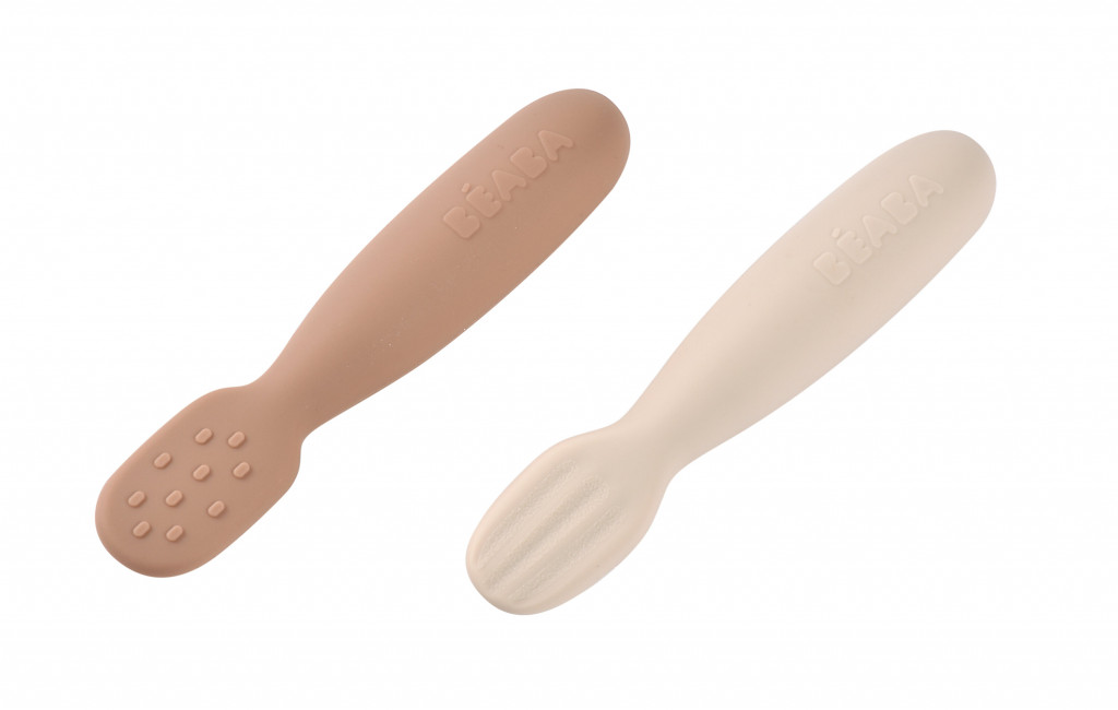 Beaba Prvé trénovacie lyžičky silikónové 2 ks Praline / Clay