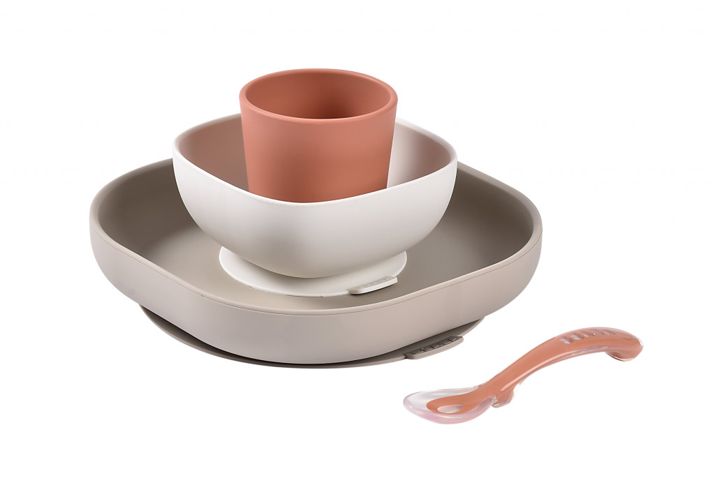 Beaba Jedálenská sada silikónová 4-dielna Terracotta