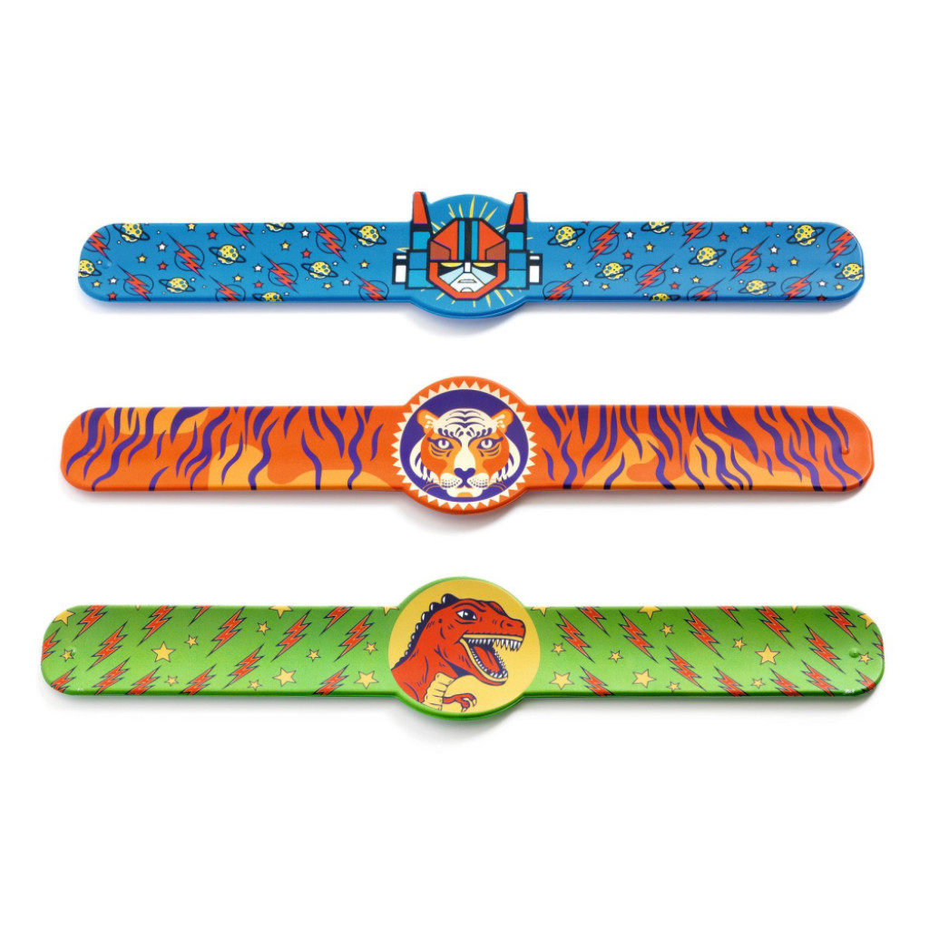DJECO Navíjacie náramky: dinosaurus, tiger, superhrdina (cena za 1ks, displej 15ks=5x3 vzory)