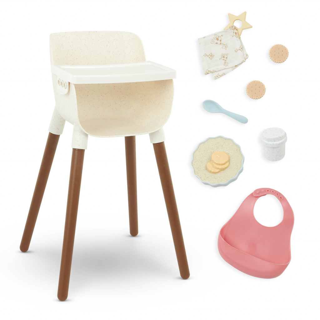 LullaBaby Stolička jedálenská pre bábiky s doplnkami