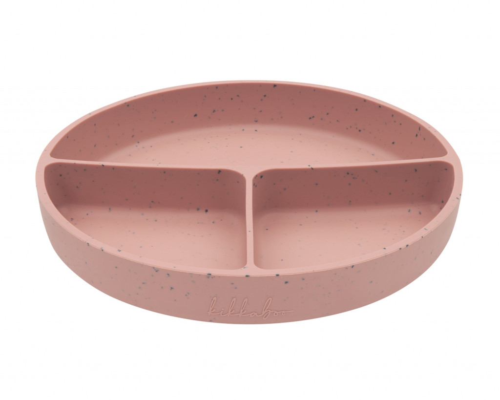 KikkaBoo Talíř dělený s přísavkou Platinum Silicone Blush