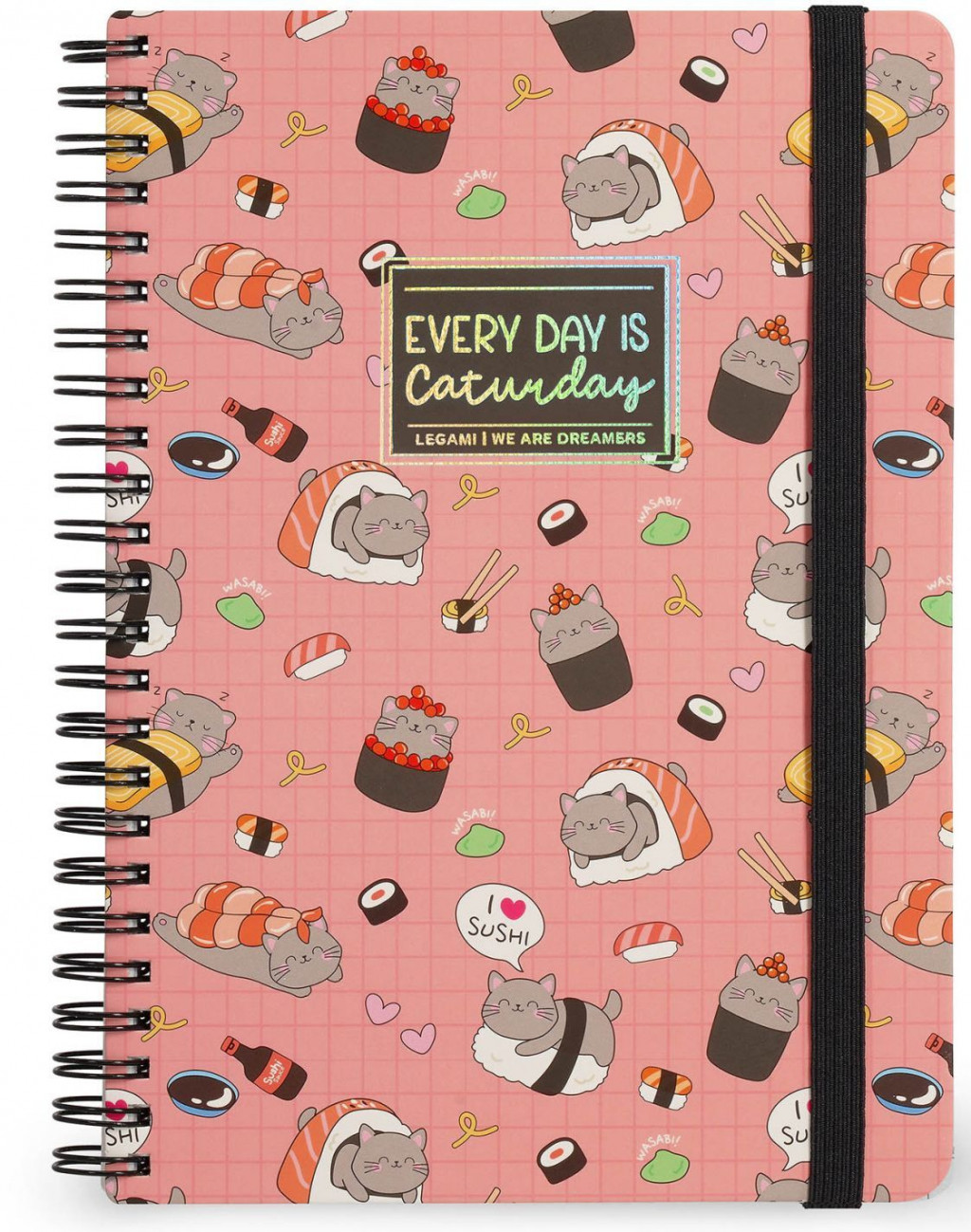 Legami Zápisník Legami Lined Spiral-Bound Notepad - Spiral Notebook - Large - Sushi Cat