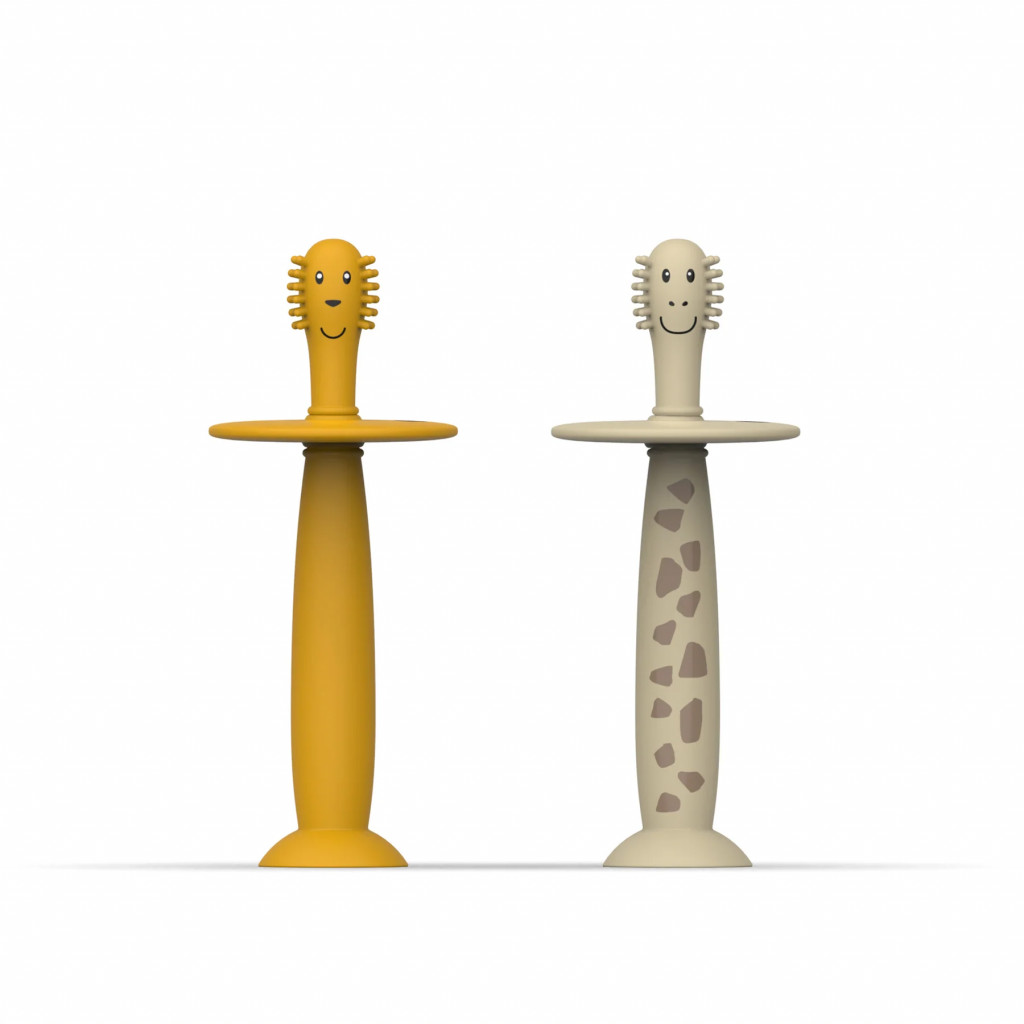Matchstick Monkey Tréningová zubná kefka so zarážkou – giraffe and lion