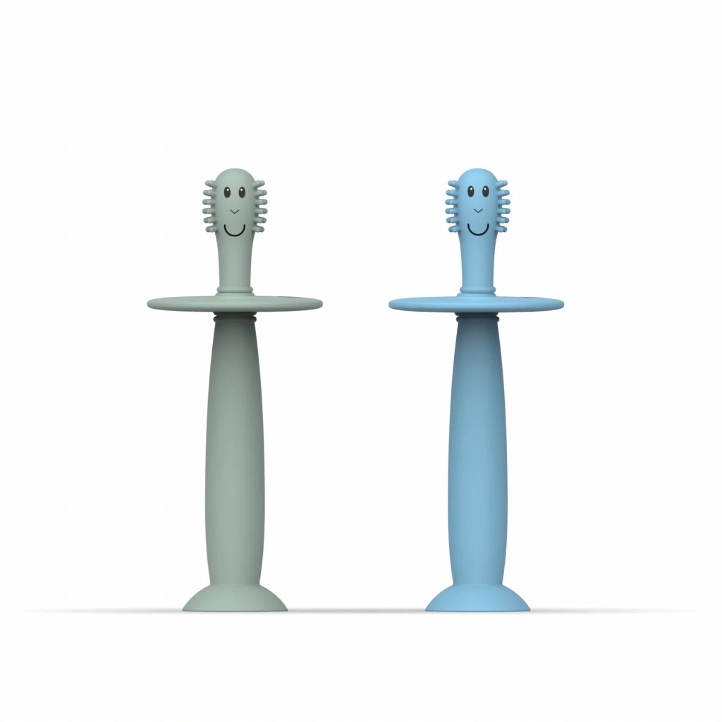 Matchstick Monkey Tréningová zubná kefka so zarážkou – mint green and light blue