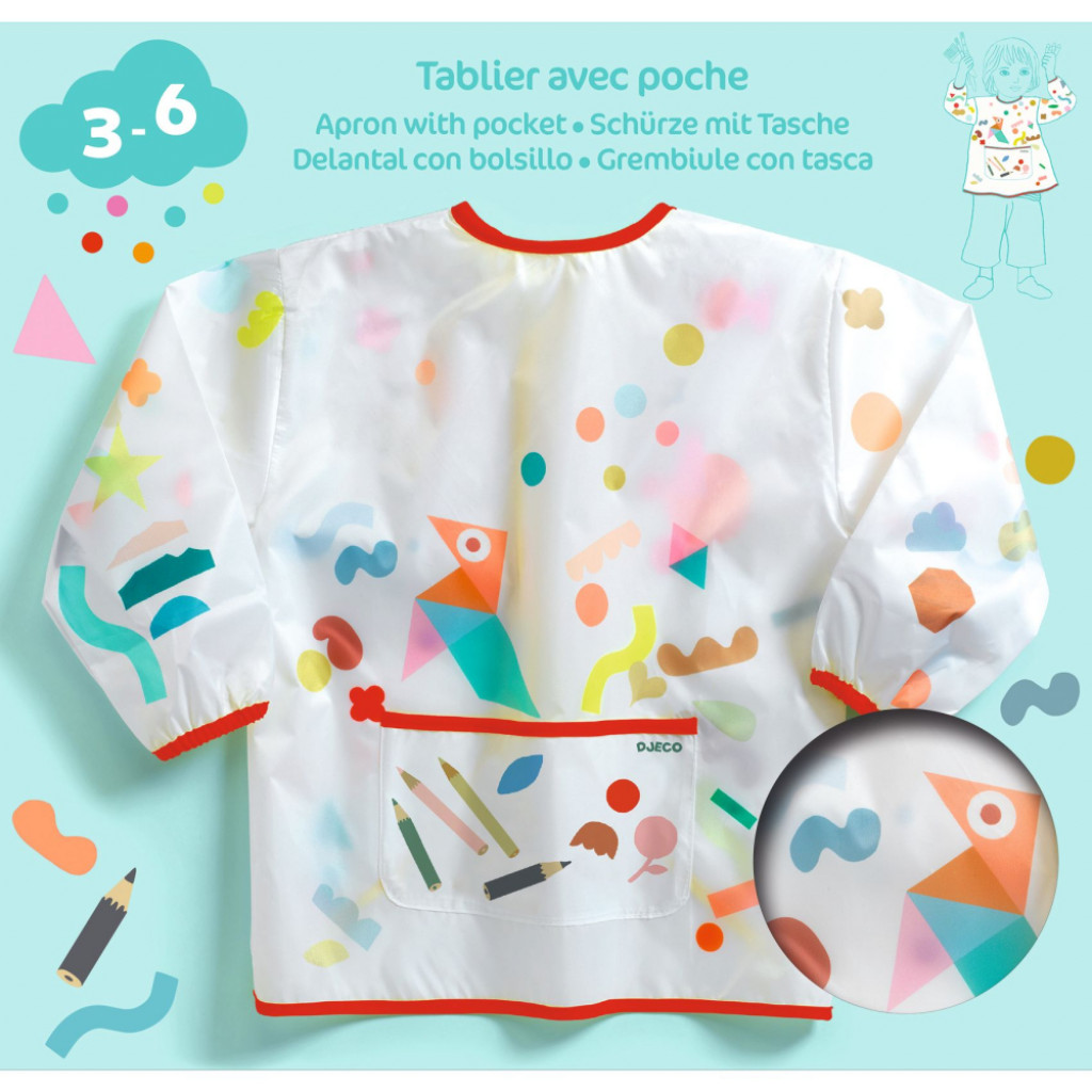 DJECO ENG: Apron with pocket - Stickers and pencils