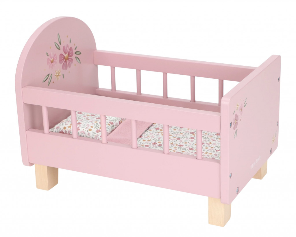 Little Dutch Postýlka pro panenky dřevěná s peřinkou Pink