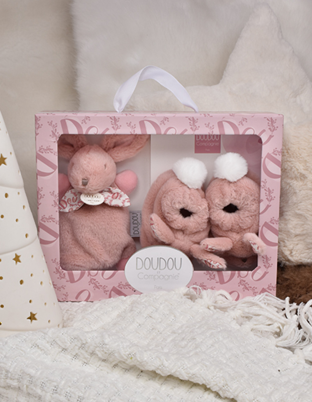 DouDou ET Compagnie Darčeková krabička zajačik 15cm - Ružová