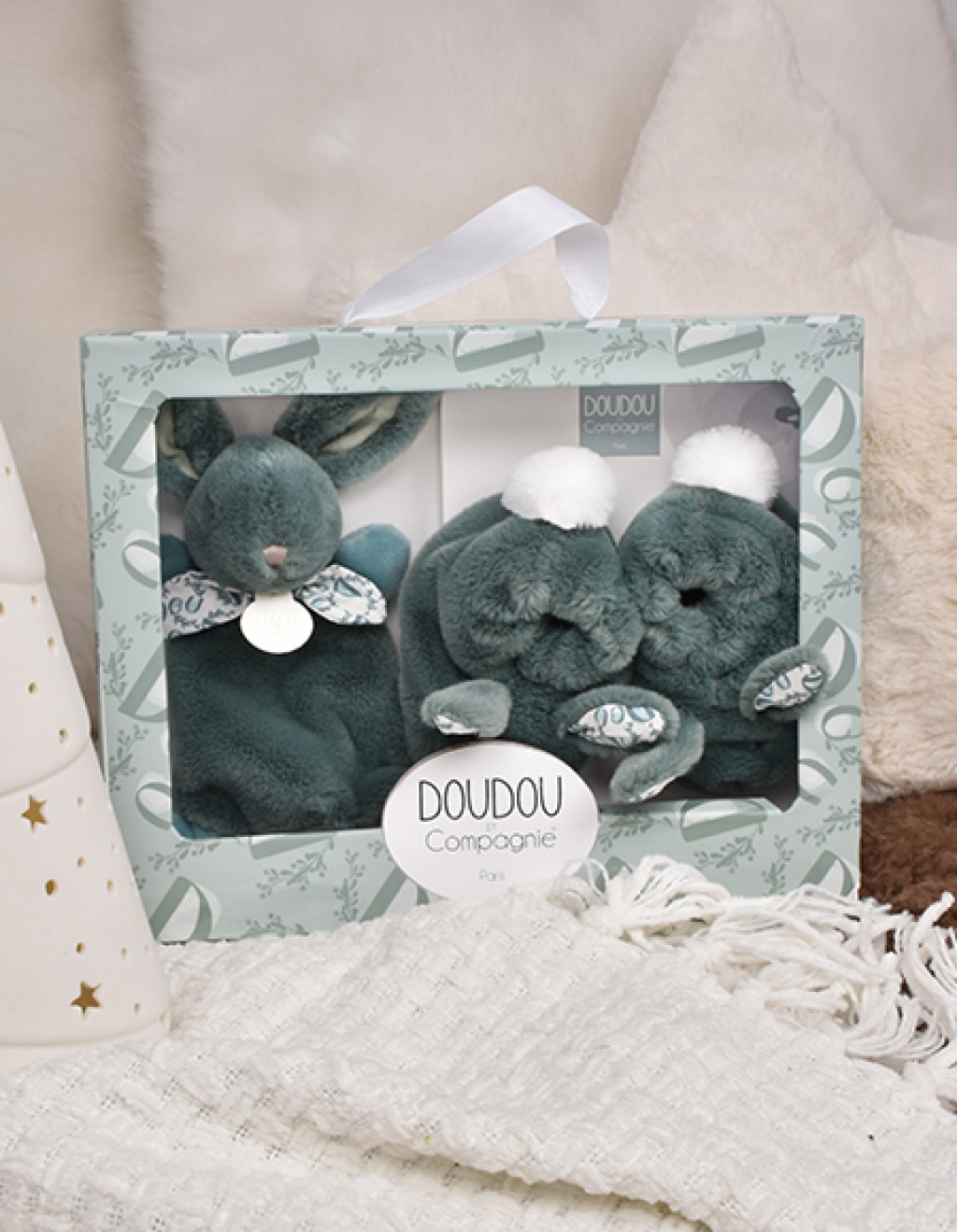 DouDou ET Compagnie Darčeková krabička zajačik 15cm - Šalvia