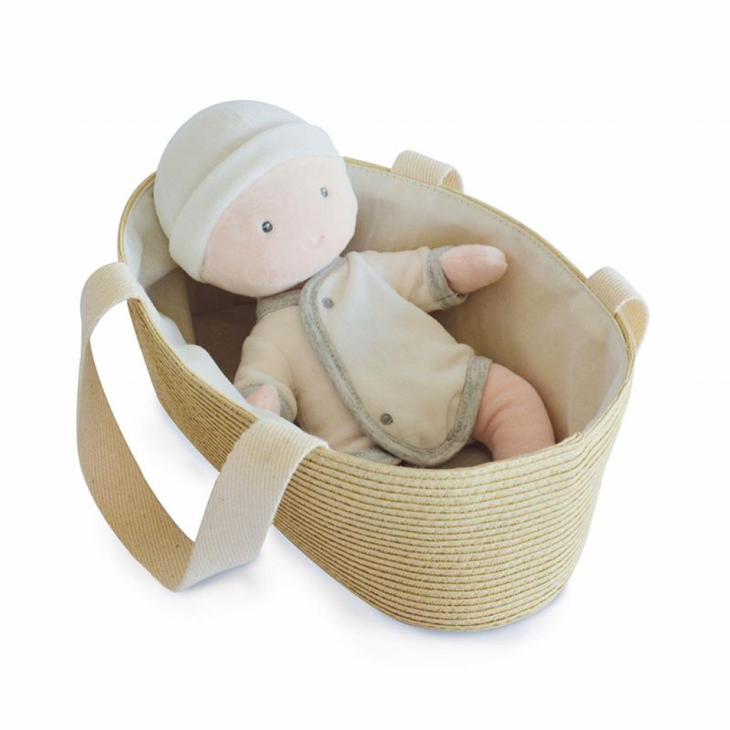 DouDou ET Compagnie Bábätko v košíku sivé