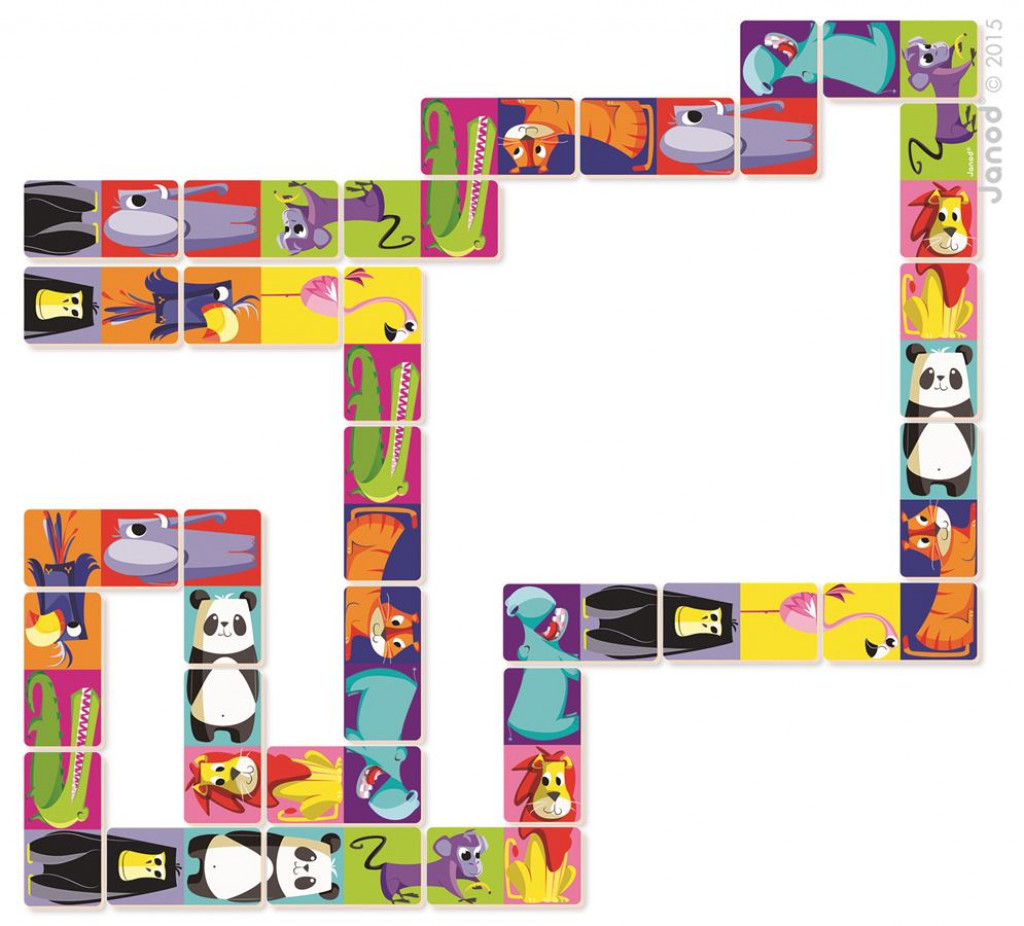 Janod Detské obojstranné domino Džungľa so zvieratkami 28 kariet od 3-7 rokov