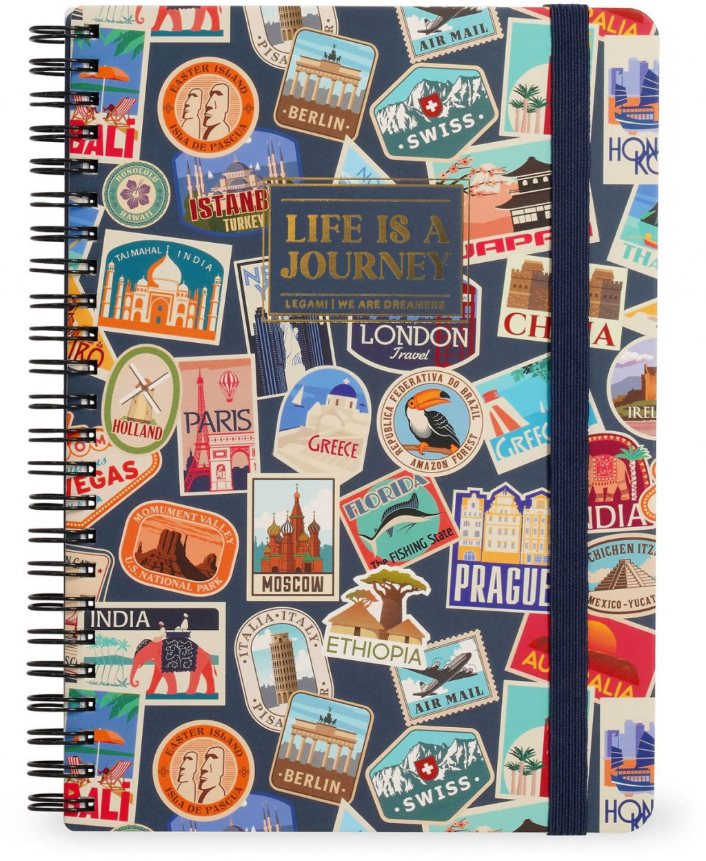 Legami Zápisník Legami Lined Spiral-Bound Notebook - Špirálový zápisník - Maxi - Travel Stickers