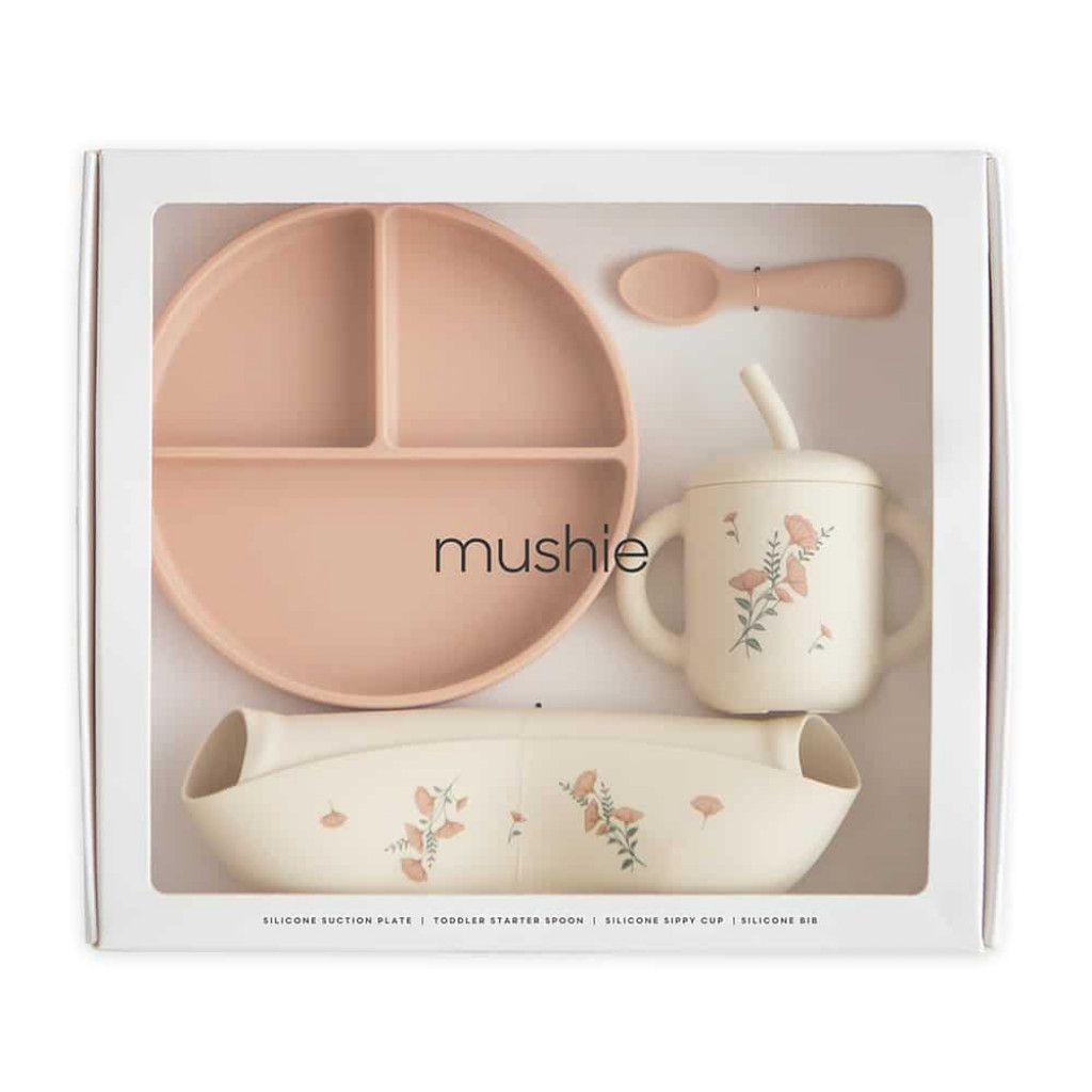 Mushie Silikónový jedálenský set pre batoľatá mushie - flowers