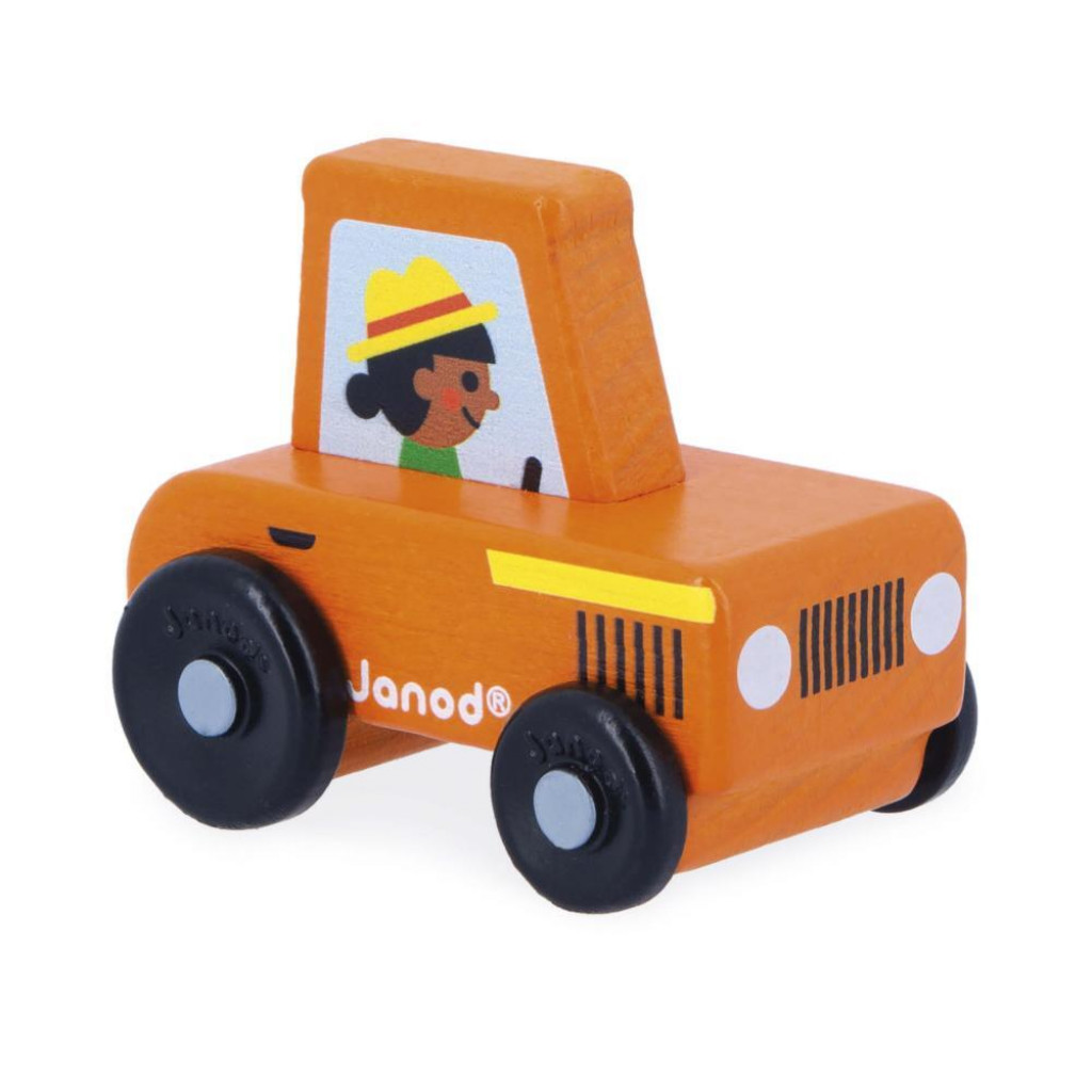 Janod Cross roads Drevené auto na tlačenie Traktor červený