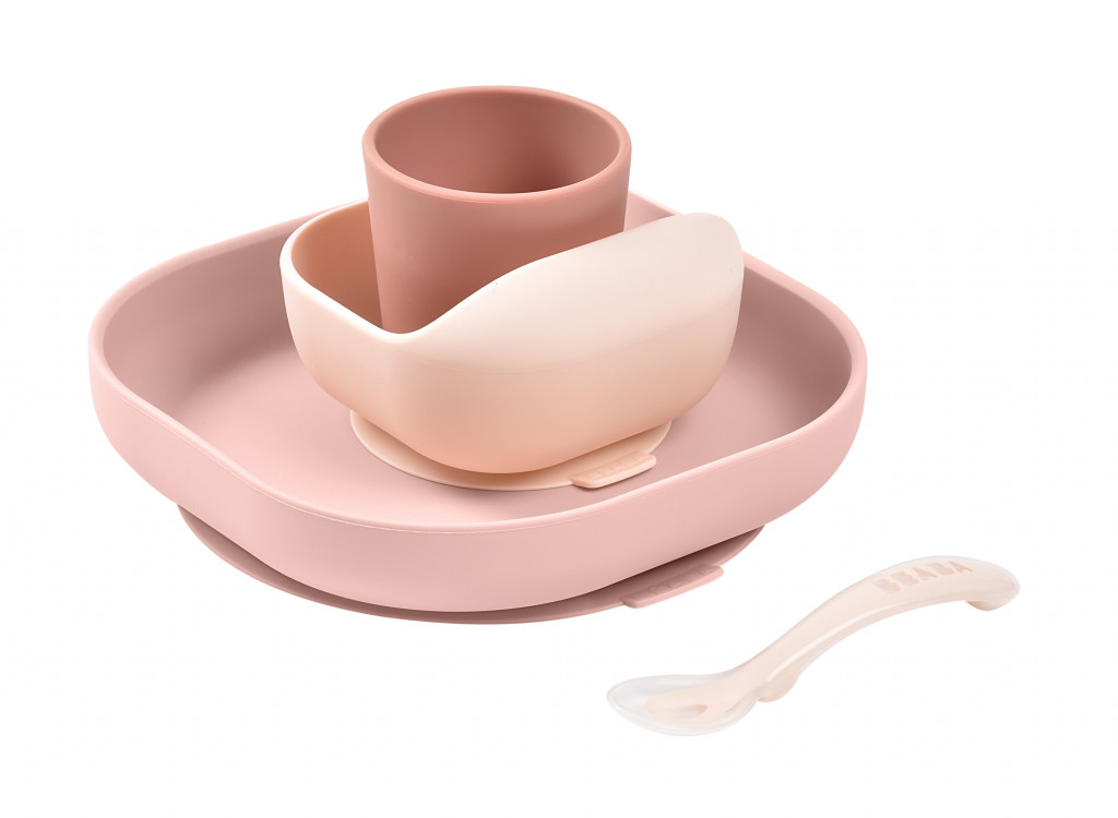 Beaba Jedálenská sada silikónová 4-dielna Cotton Candy