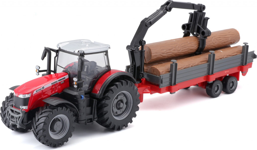Bburago 2025online Bburago 1:50 Farm Traktor Massey FERGUSSON 8740S Tractor con remolque de troncos