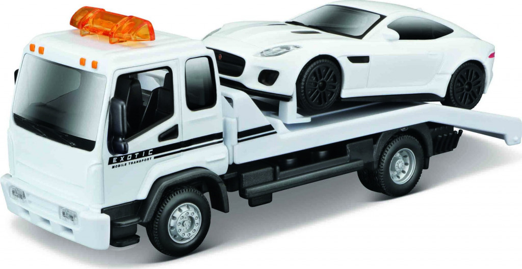 Bburago 2025online Bburago 1:43 STR FIRE Flatbed Tow Truck, w/Jaguar F-Type R Dynamic (V6)