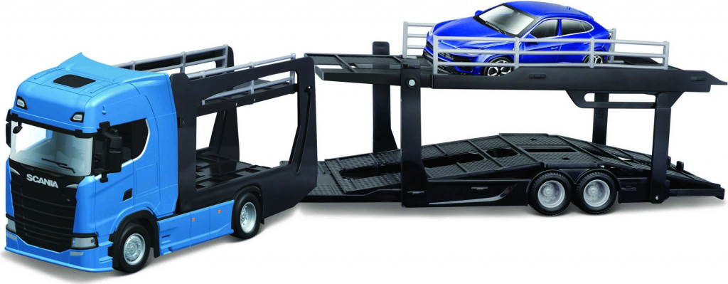 Bburago 2025online Bburago 1:43  Kamion Multicar Carrier Scania 770S Black + Lamborghini Urus