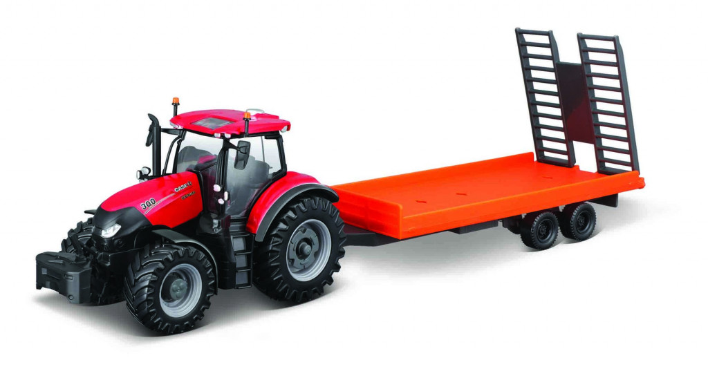 Bburago 2025new Bburago Farm 10cm Tractor with Trailer - Case IH Optum CVX 300 with Low Loader Trailer
