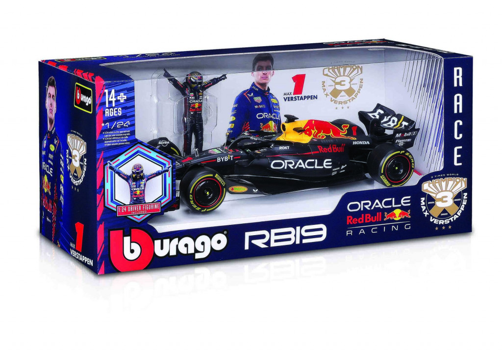 Bburago 2025new Bburago 1:24 RACE Formula F1 - Red Bull Racing RB19(2023) #1 (Max Verstappen) -with driver