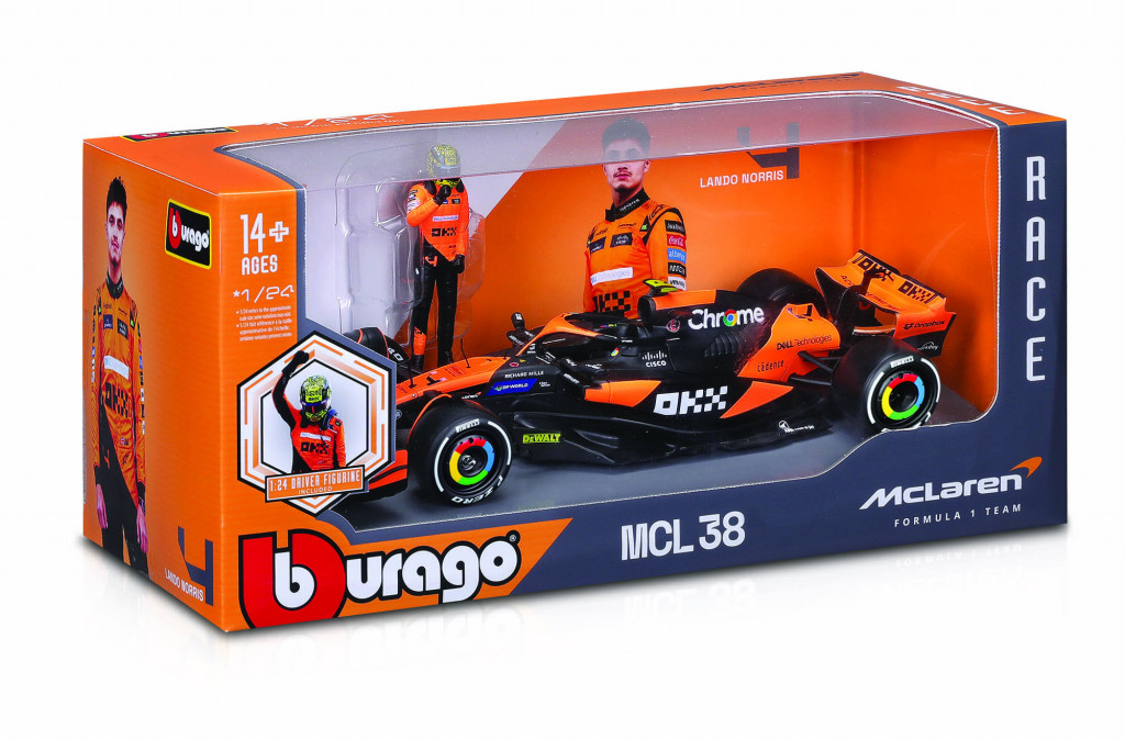 Bburago 2025new Bburago 1:24 RACE Formula F1 - McLaren F1 Team MCL38 (2024) #4 (Lando Norris) -with driver