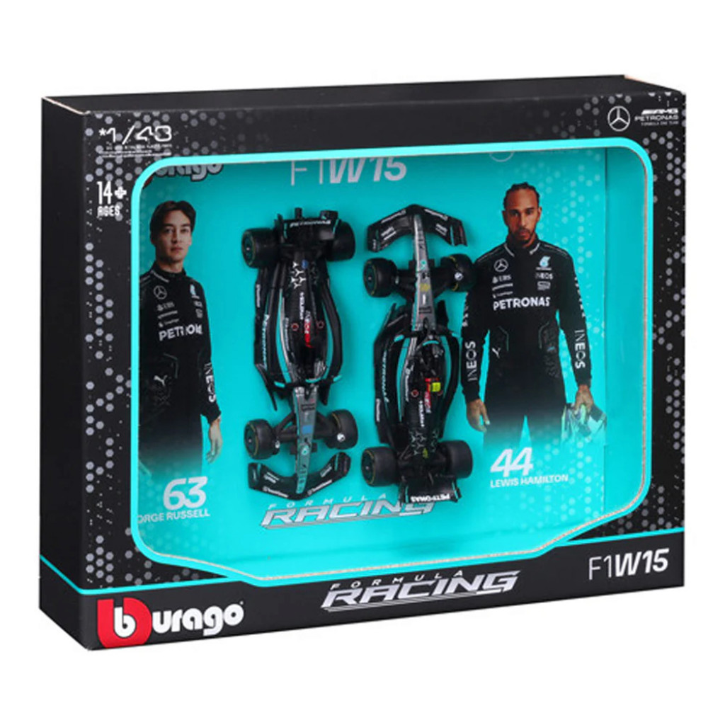 Bburago 2025new Bburago 1:43 RACE Formula F1 2PAC Mercedes-AMG F1 W15 (2024) #44 L.Hamil ton #63 G.Russel
