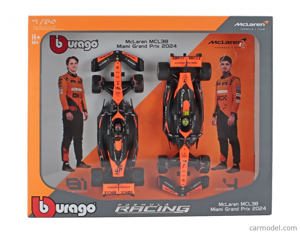 Bburago 2025new Bburago 1:43 RACE Formula F1 2PAC - McLaren F1 Team MCL38 (2024) #4 L.Norris #81 O.Piastri
