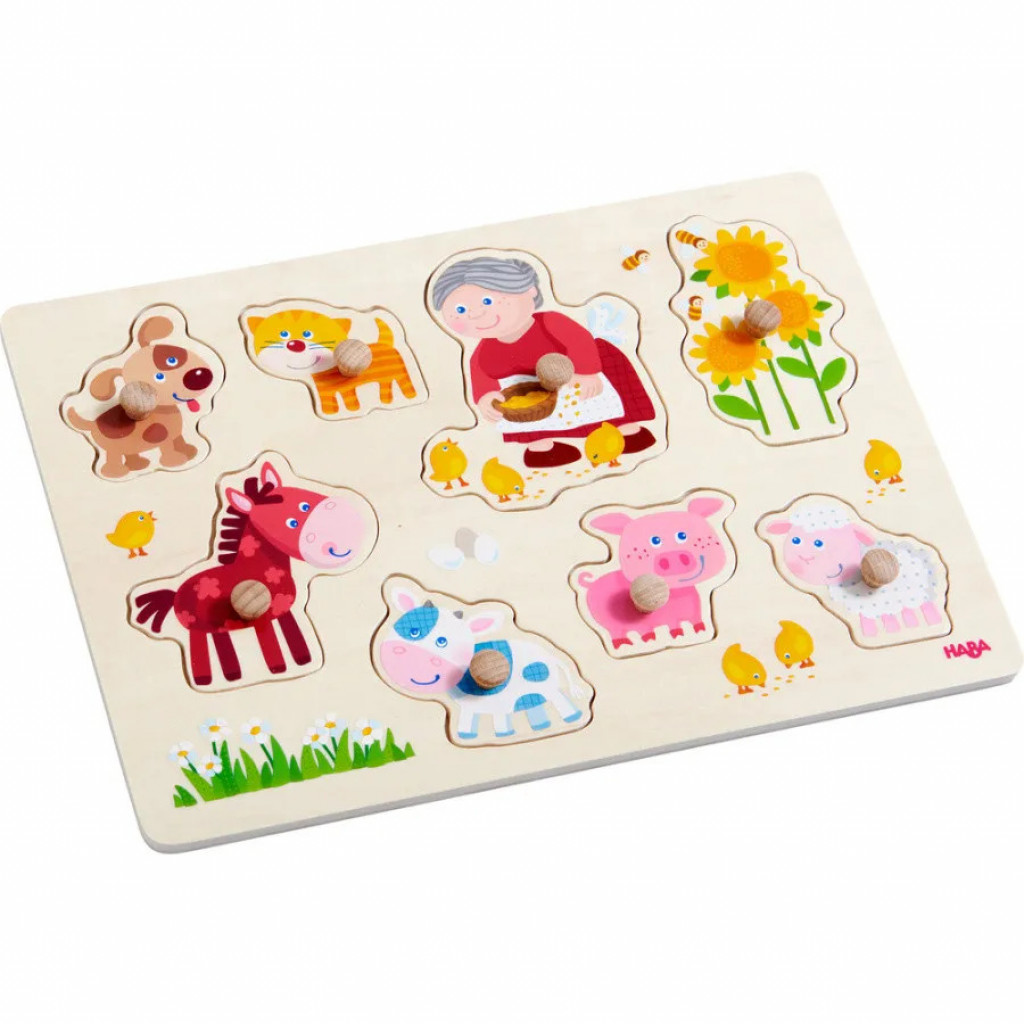 Haba Drevené vkladacie puzzle – babička Lena a jej zvieratká