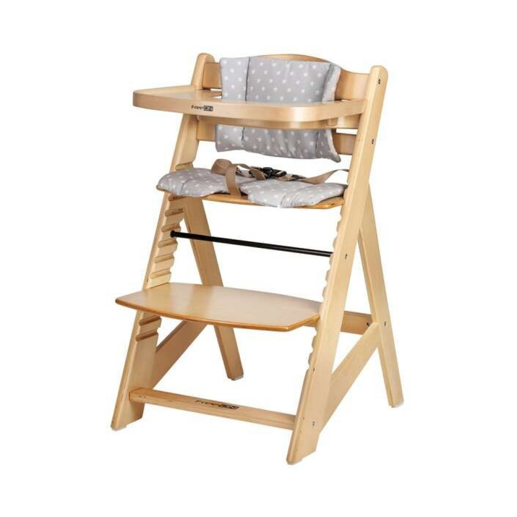 FREEON Dřevěná jídelní židlička Toby Plus s pultíkem a polstrováním Nature