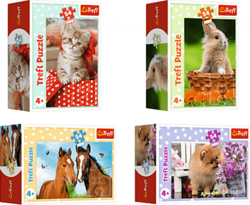 Trefl Trefl Mini puzzle 54 dielikov Kôň, králik, pes a mačka