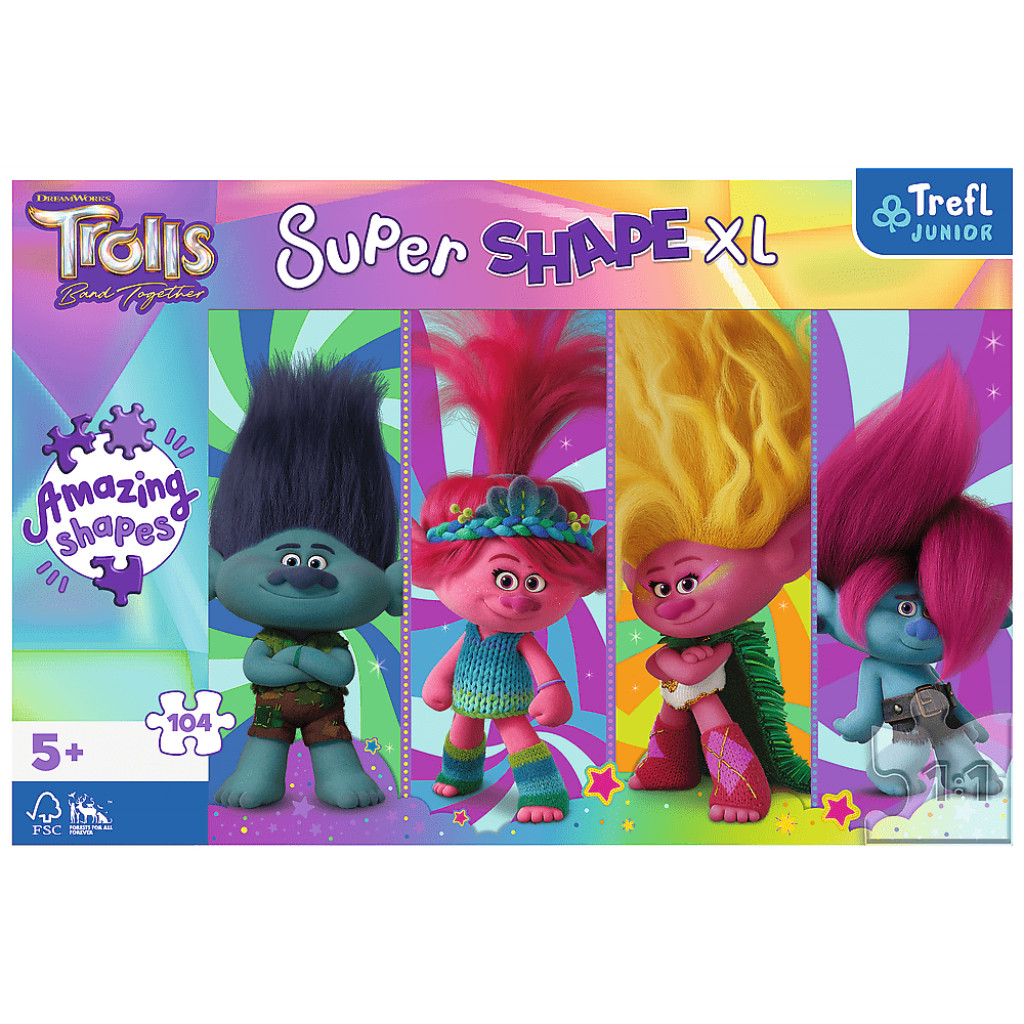 Trefl Trefl Puzzle 104 XL Super Shape - Zábava s Trollmi / Universal Trolls 3 (2023) FSC Mix 70%