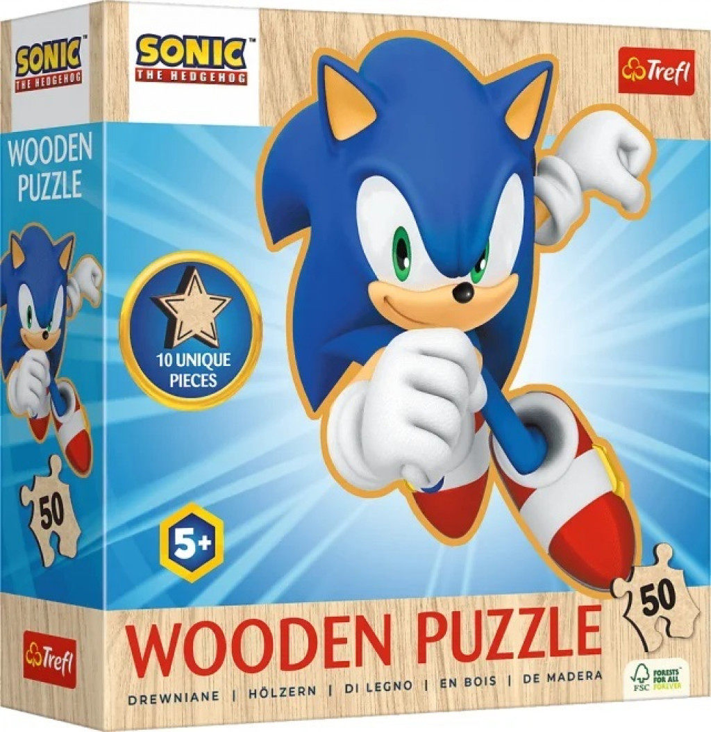 Trefl Trefl Drevené obrysové puzzle Sonic: Veselý Sonic 50 dielikov
