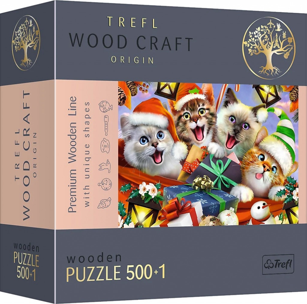 Trefl Trefl Wood Craft Origin Puzzle Vianočné mačky 501 dielov