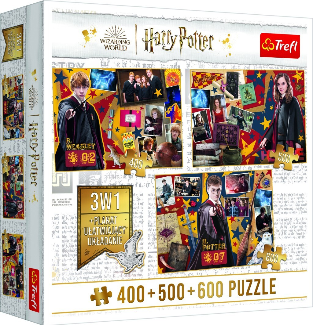 Trefl Trefl Puzzle Harry Potter, Harry Potter, Ron, Hermiona 3v1 400 + 500 + 600 dielikov