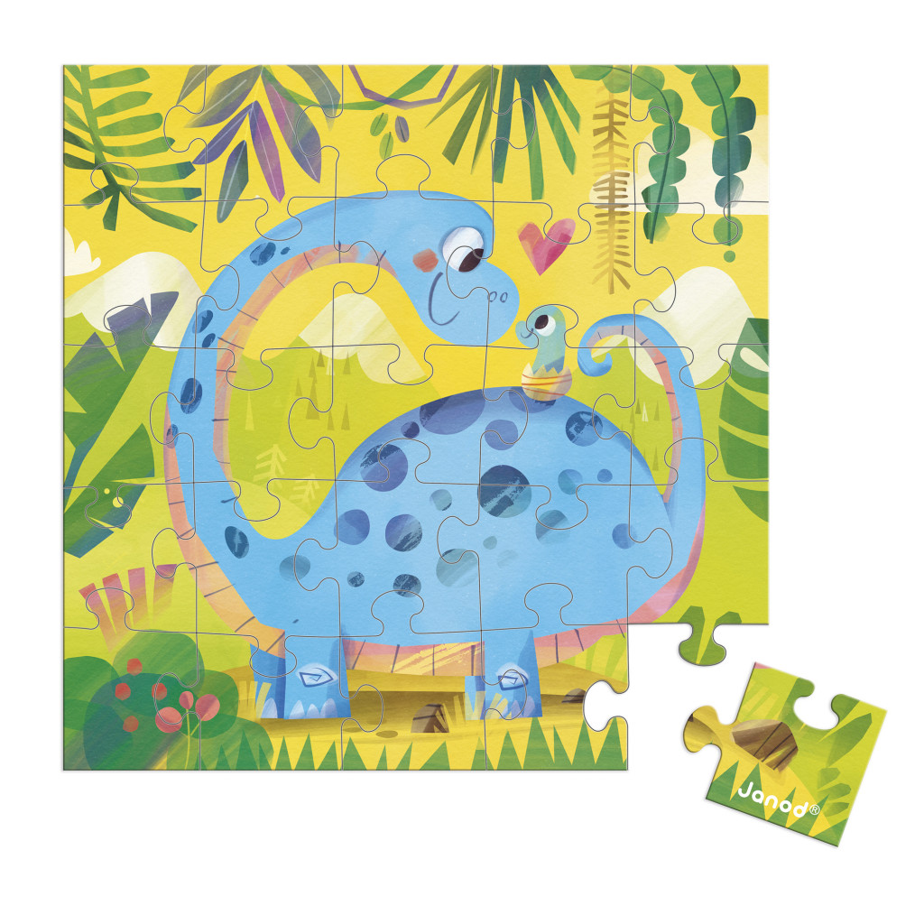 Janod Blahoželanie k narodeninám s puzzle Mama a baby Dinosaurus