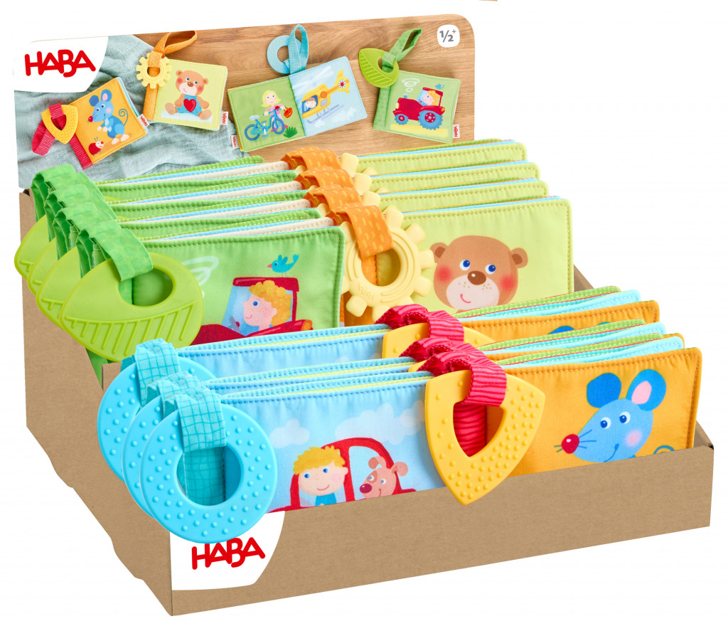 Haba DISPLEJ 16 ks Textilná kniha pre najmenších 4 motívy po 4 ks