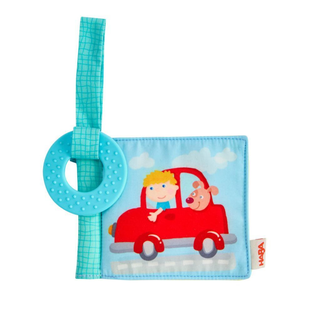 Haba Textilná kniha do kočíka s hryzátkom Dopravné prostriedky