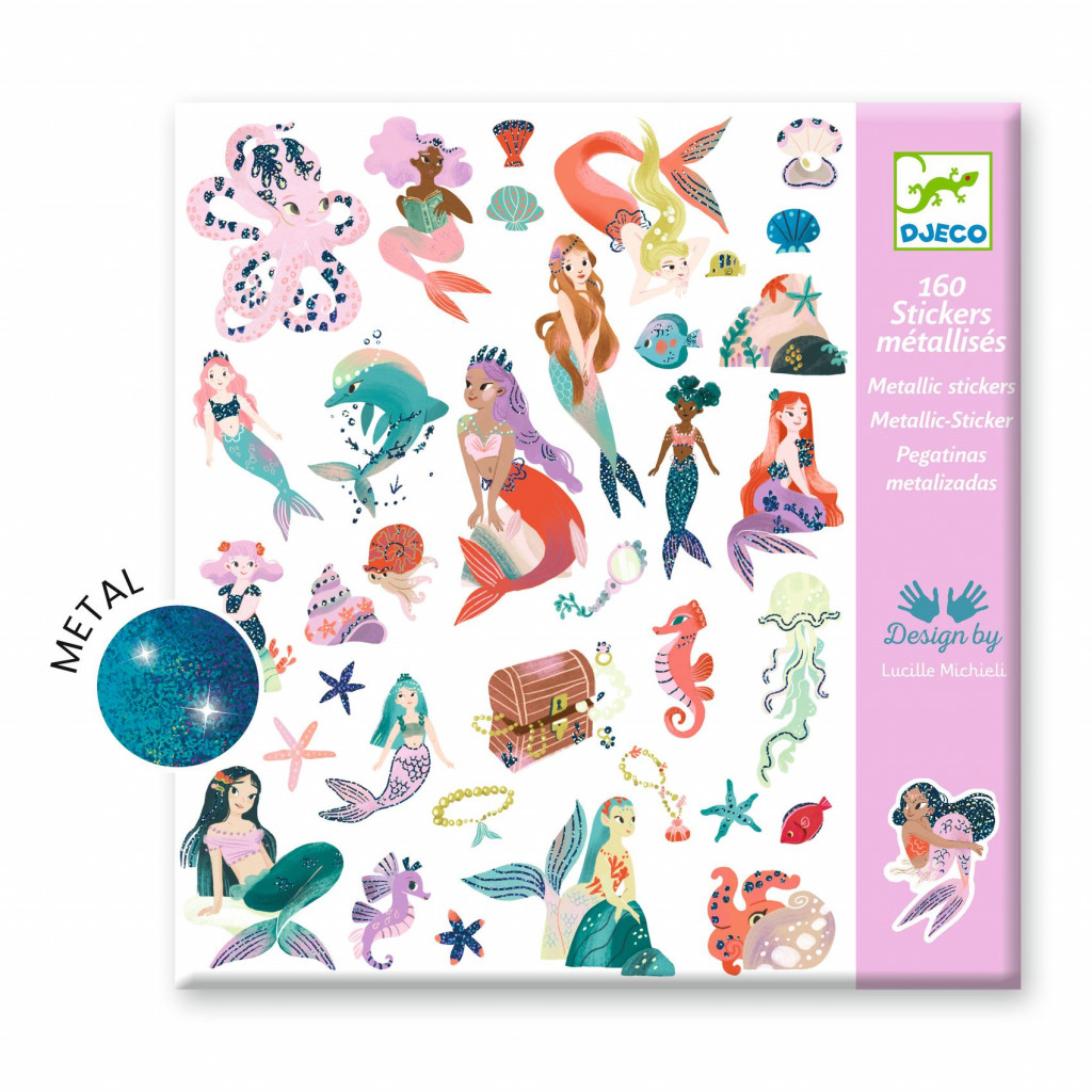DJECO Samolepky Trblietavé morské panny 160 ks