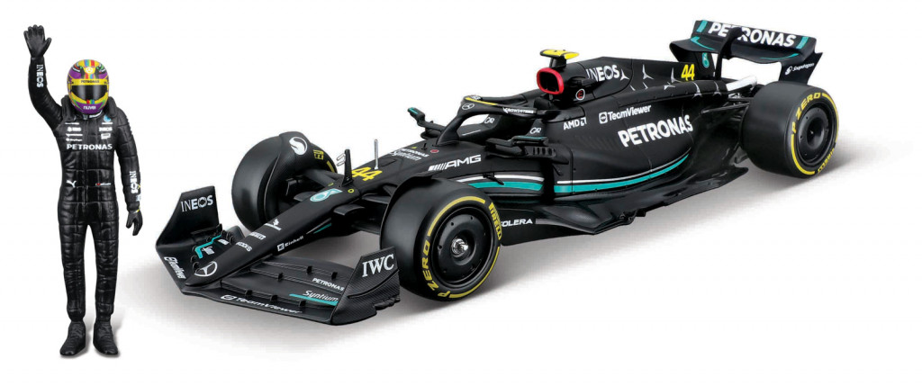 Bburago Bburago - RACE Formula 1 s figúrkou jazdca, Mercedes-AMG W14 E Performance (2023) #44 Hamilton, 1:24