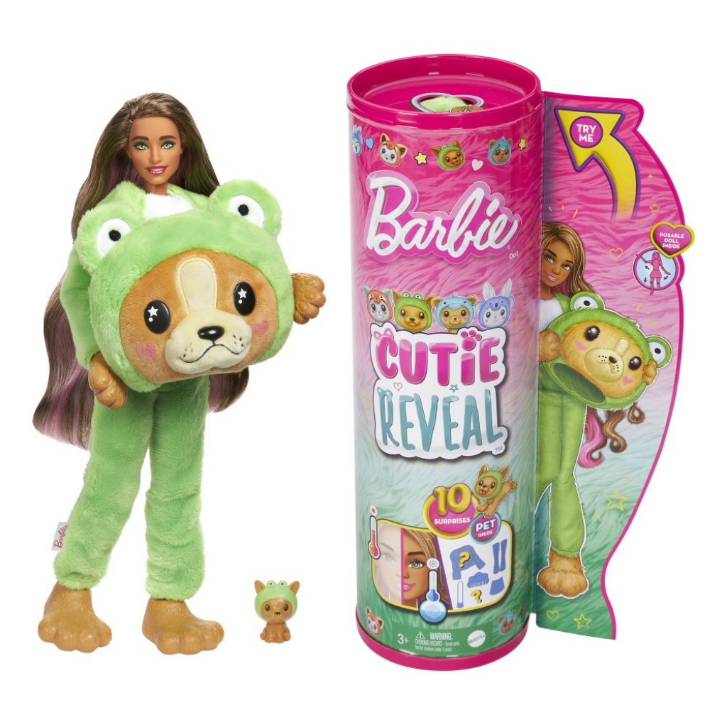 Mattel Barbie CUTIE REVEAL Barbie v kostýme - psík v zelenom kostýme žabky 
