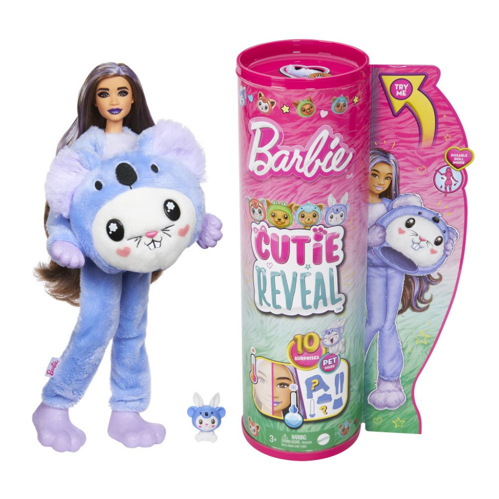 Mattel Barbie CUTIE REVEAL Barbie v kostýme - zajačik vo fialovom kostýme koaly 