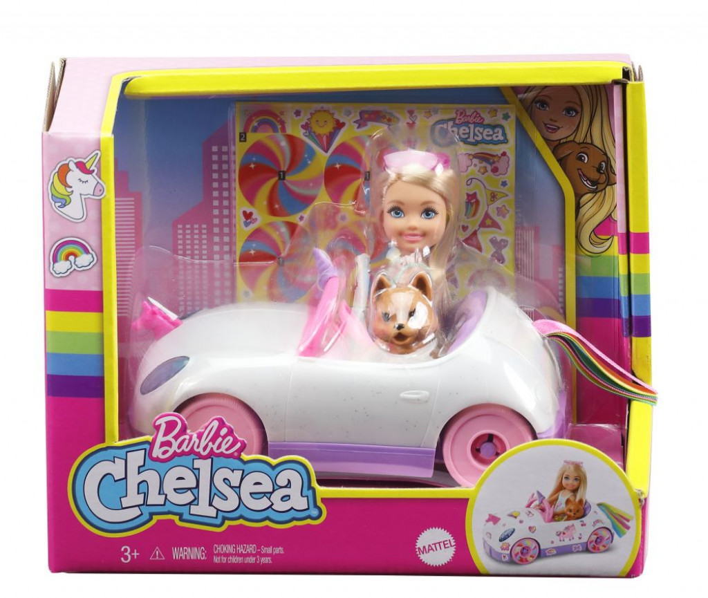Mattel Barbie Chelsea a kabriolet s nálepkami 