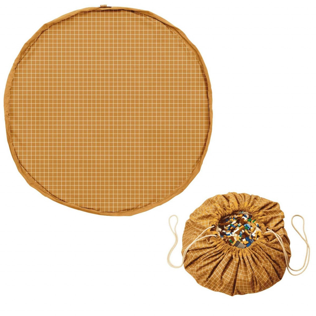 Play&Go Noomad original Hracia deka a Vak na hračky organic Grid Mustard