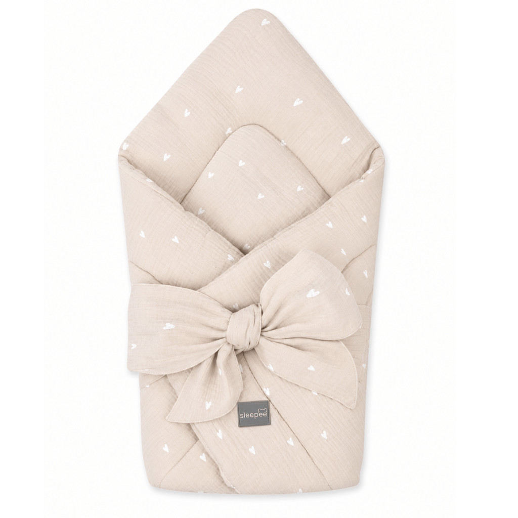 Sleepee Mušelínová zavinovačka Sleepee Love béžová se srdíčky
