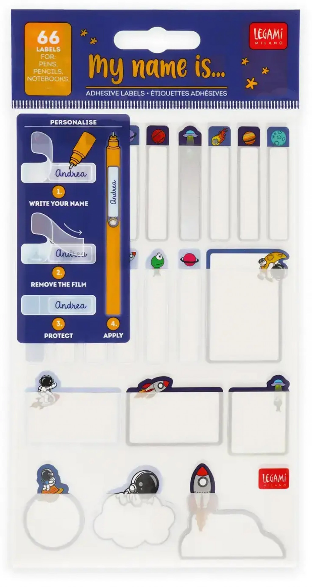 Legami Menovky Legami My Name Is… - Set Of 66 Adhesive Labels - Space