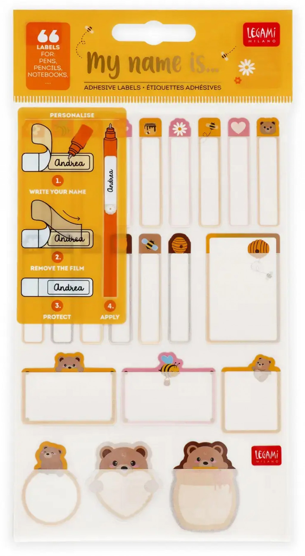 Legami Menovky Legami My Name Is… - Set Of 66 Adhesive Labels - Teddy