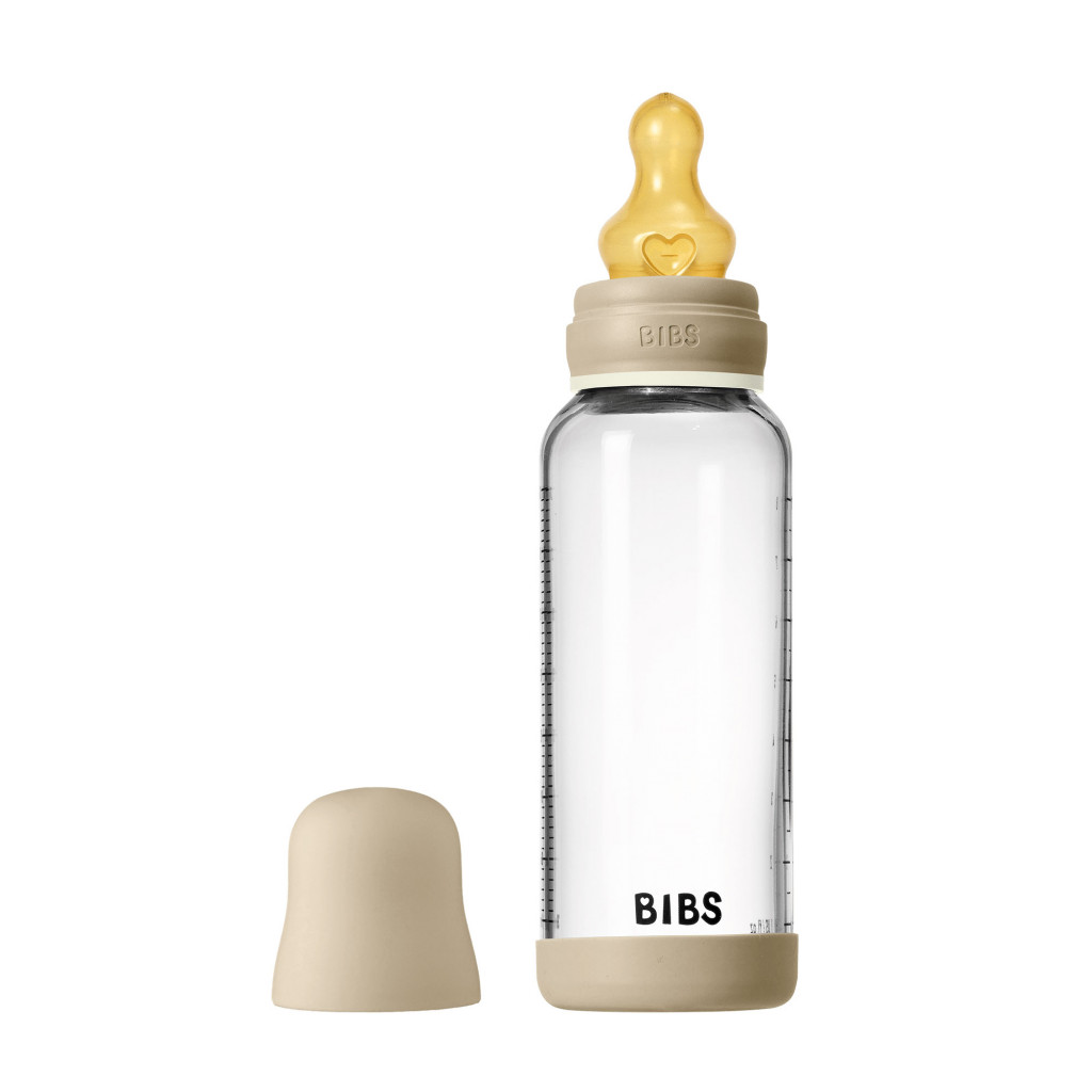 Všetky značky||BIBS BIBS nočná antikoliková sklenená fľaša s kaučukovým cumlíkom 240ml (Vanilla)