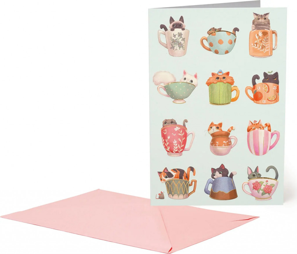 Legami Přáníčko Legami Greeting Card Large - Cats Tea Cup