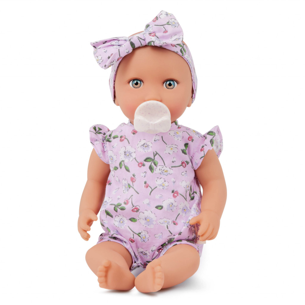LullaBaby Bábika 35 cm v overale s čelenkou Floral Lila