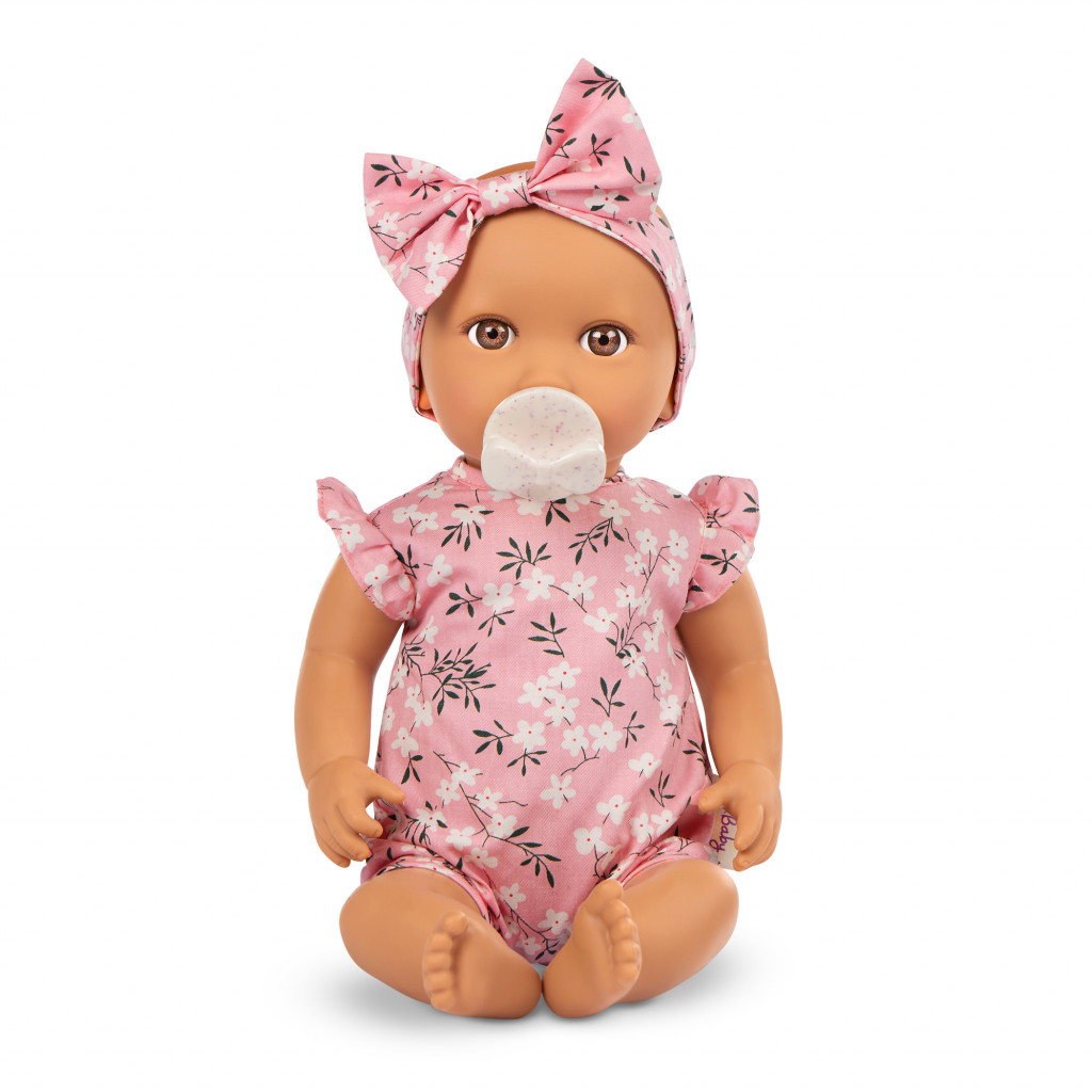 LullaBaby Bábika 35 cm v overale s čelenkou Floral Pink