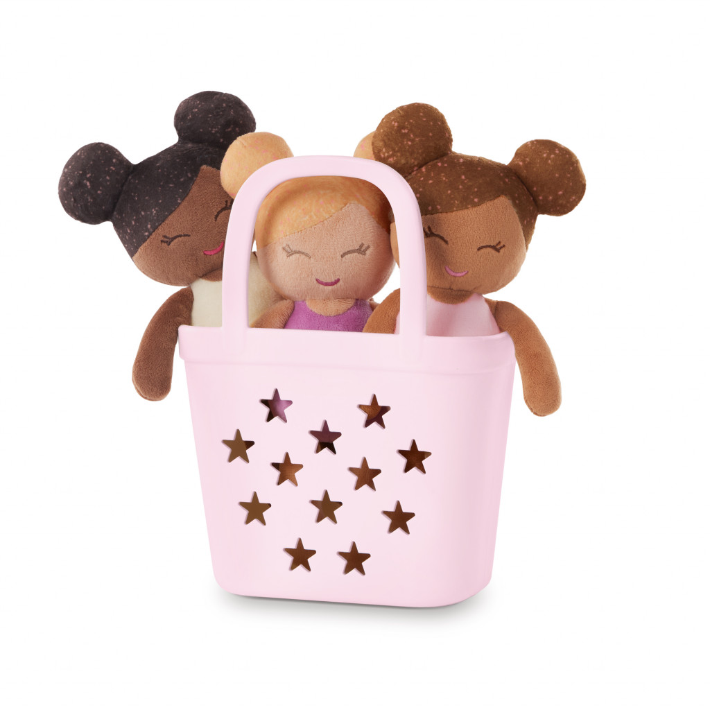LullaBaby Bábiky plyšové do vane v košíku Pink